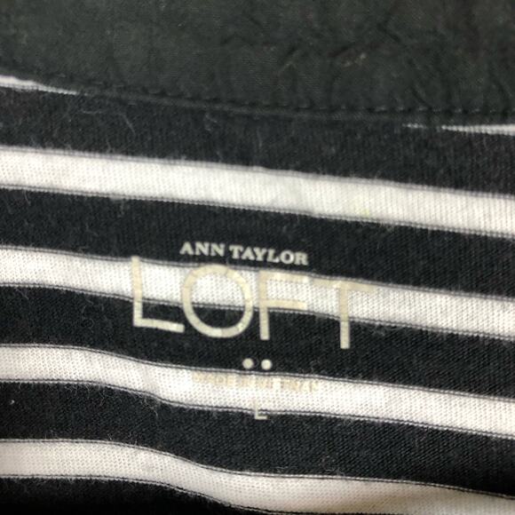 LOFT Womens Shirt Black White Striped Collared Sheer Long Sleeve Modal Blend L - Picture 9 of 15